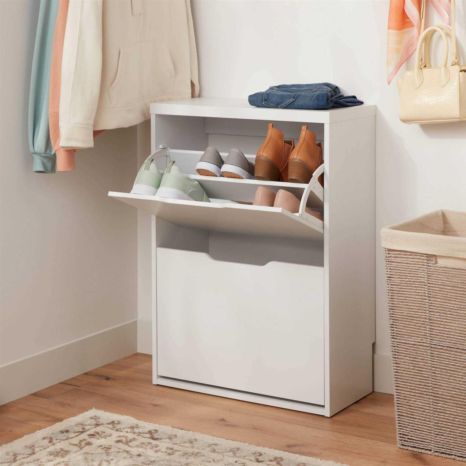 Brightroom Laminate Pivot Open Shoe Cabinet White - Image 3
