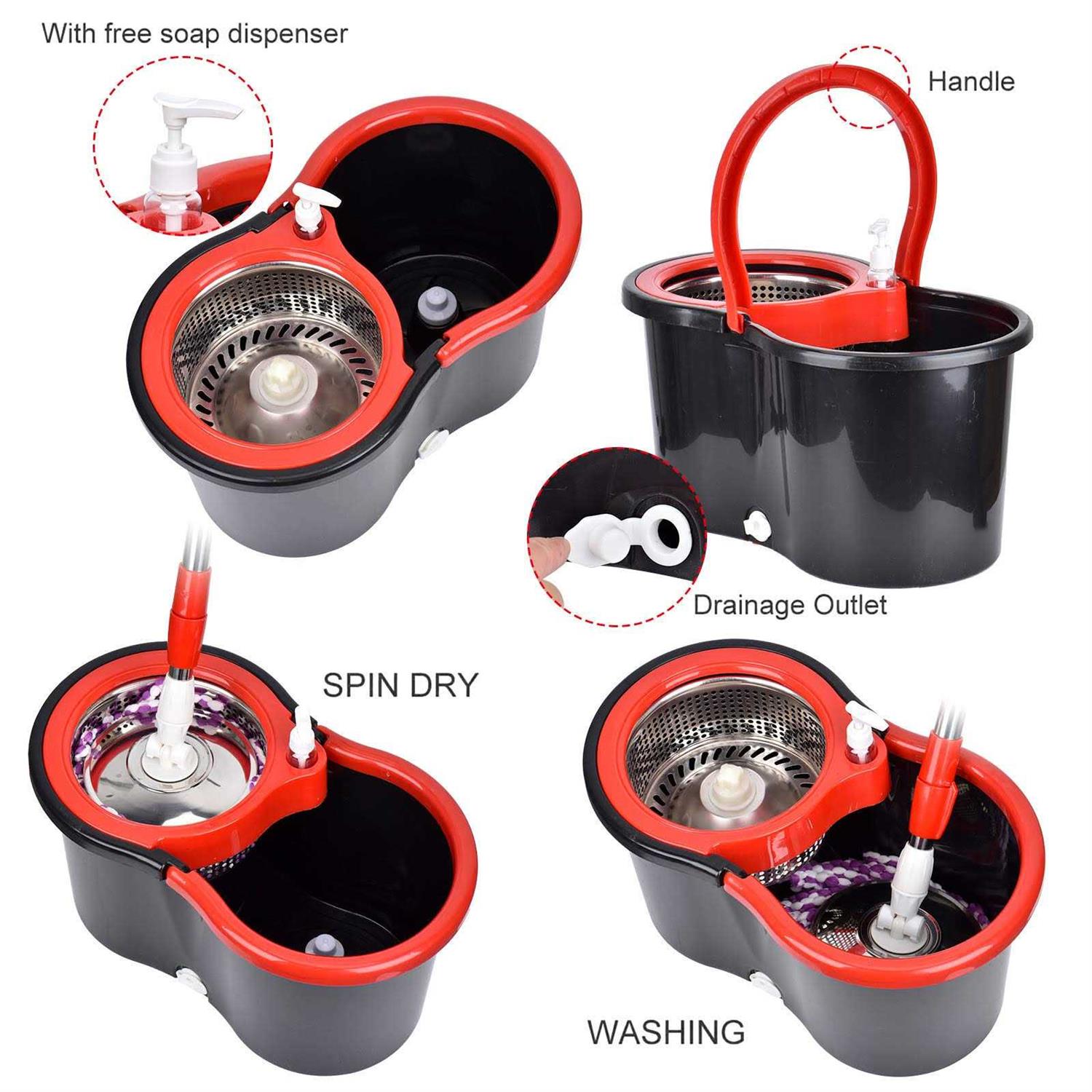 Spin Mop Bucket, 360 Spin Mop and Bucket System with 3 Mop Heads - Image 4