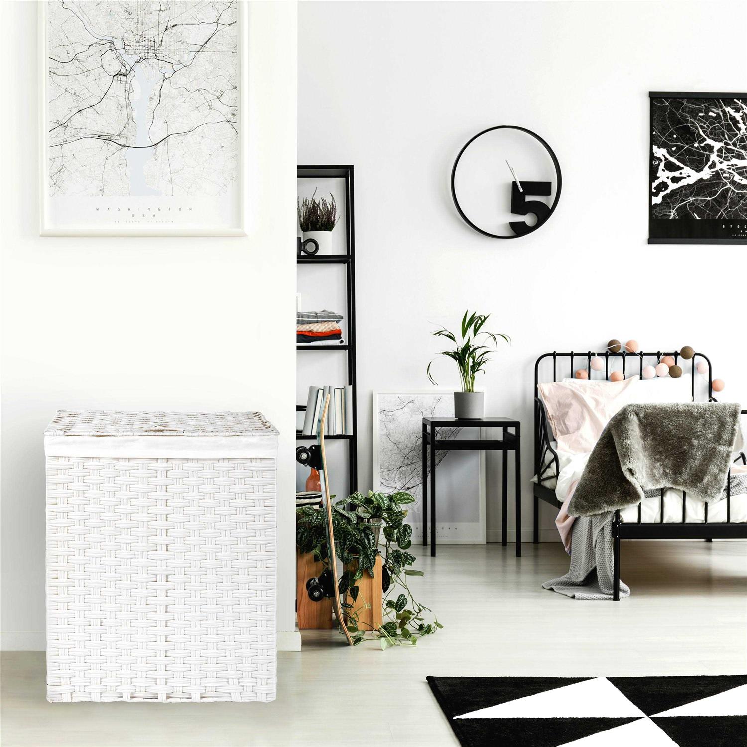 Seville Classics Handwoven Lidded Removable Washable Canvas Liner Portable Laundry Hamper Bin - Image 3