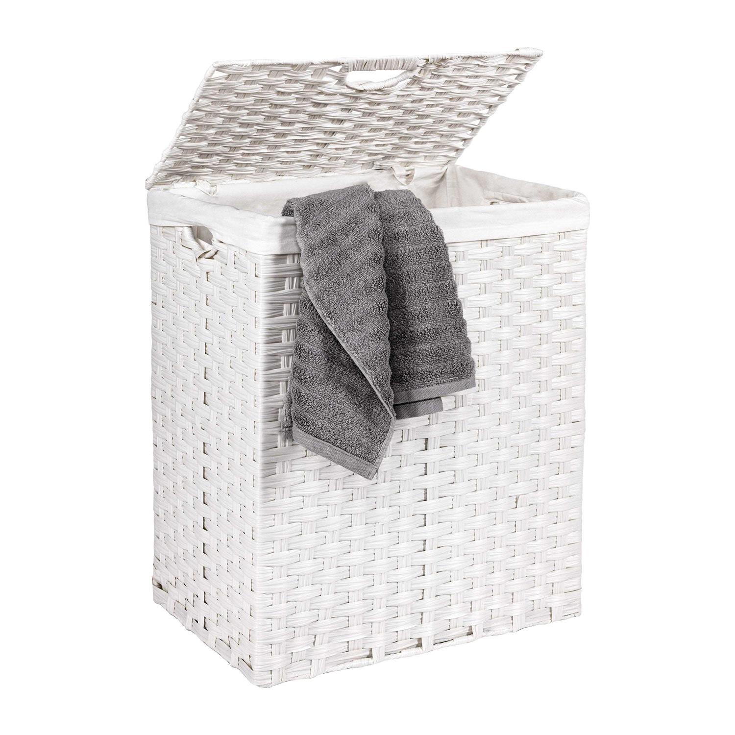 Seville Classics Handwoven Lidded Removable Washable Canvas Liner Portable Laundry Hamper Bin - Image 5