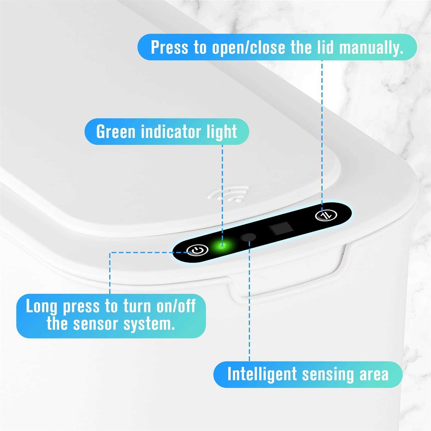 Cesun Automatic Motion Sensor Bathroom Trash Can with Lid 2.6 Gallon Touchless Trash Bin - Image 3