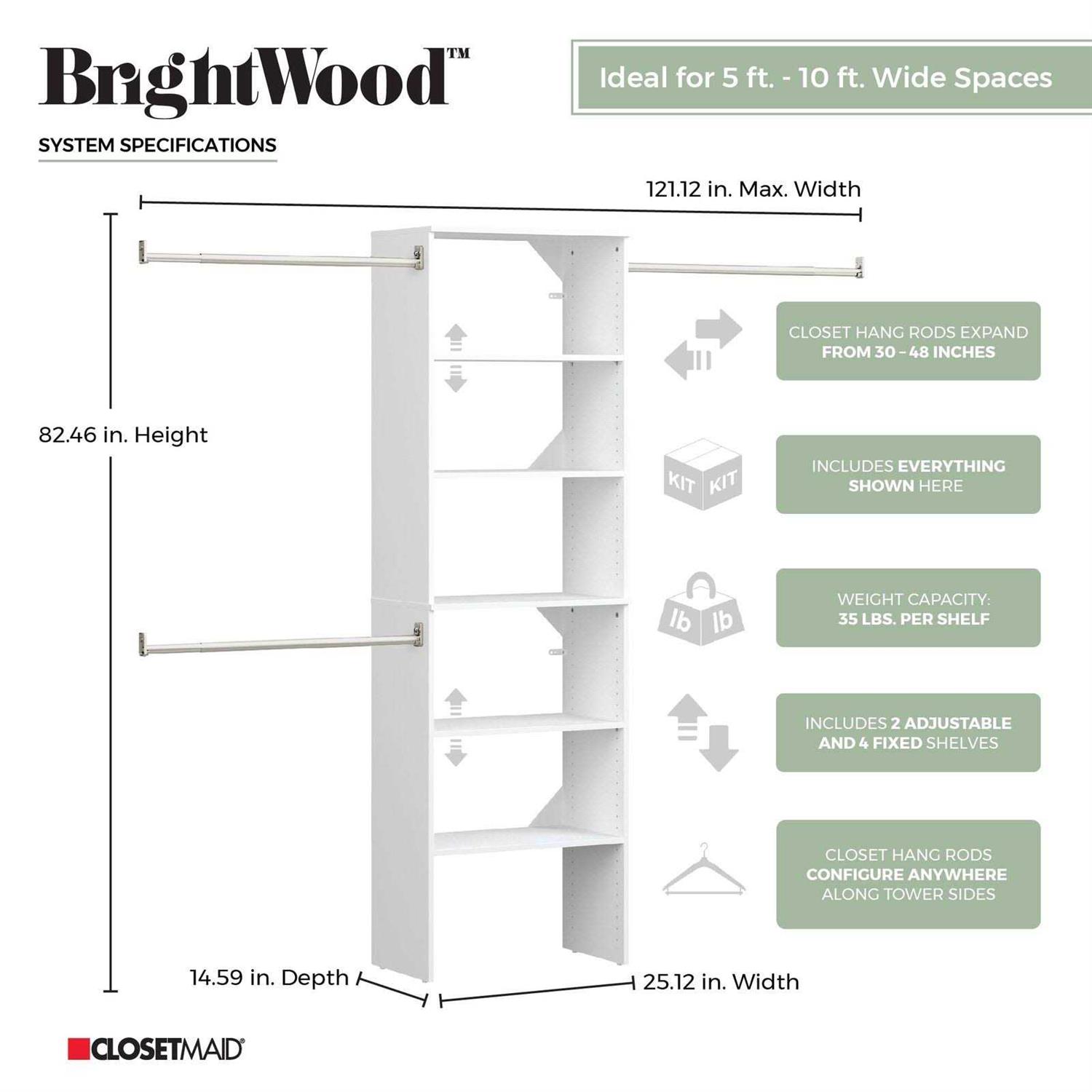 Closetmaid Brightwood 5-ft to 10-ft W x 6.85-ft H 5442 - Image 5