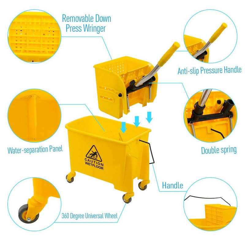 Commercial Mop Bucket on Wheels 5.28 Gallon Side Press Wringer Combo Commercial Home Cleaning Cart with Wringer - Image 3