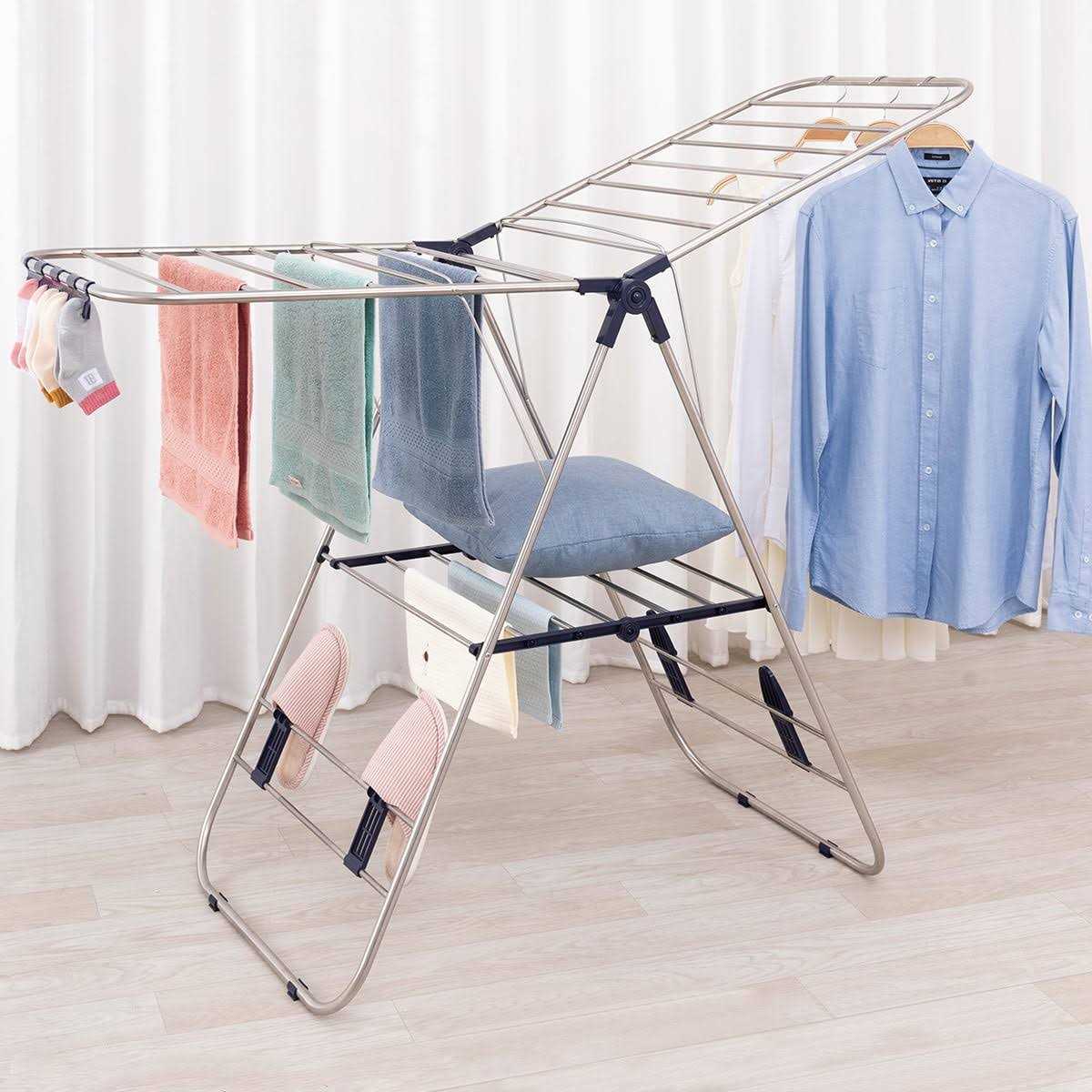 Cheflaud Clothes Drying Rack with Bonus Sock Clips Stainless Steel Gullwing Space-Saving Laundry Rack - Image 4
