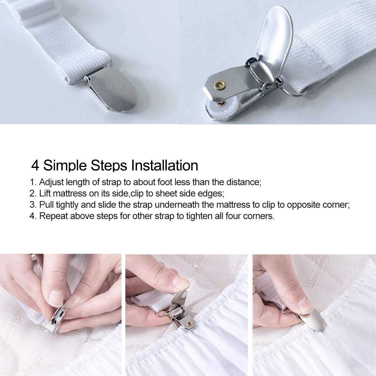Siaomo Sheet Suspenders Straps Adjustable Crisscross Bed Holder Clips Elastic Band Sheet Grippers,2Pcs/Set - Image 4