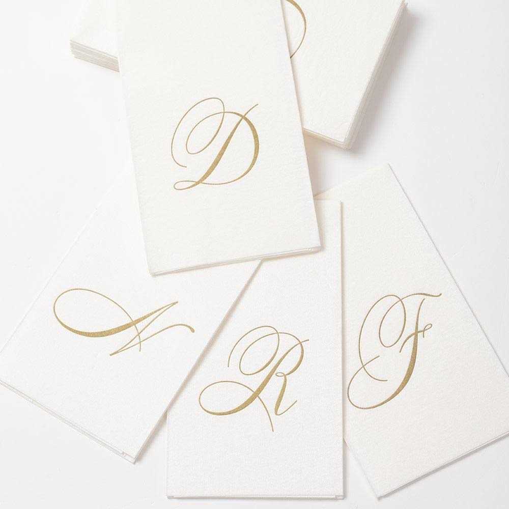 Caspari White Pearl Paper Linen Guest Initial - Image 5