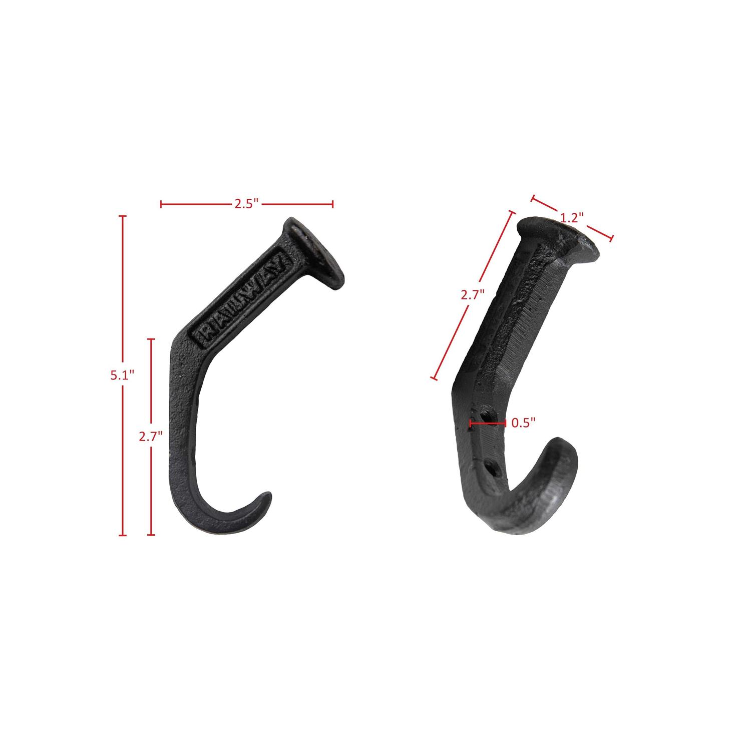 Danya B Black Cast Iron Railway Spike Wall Mount Hook Set - Image 5