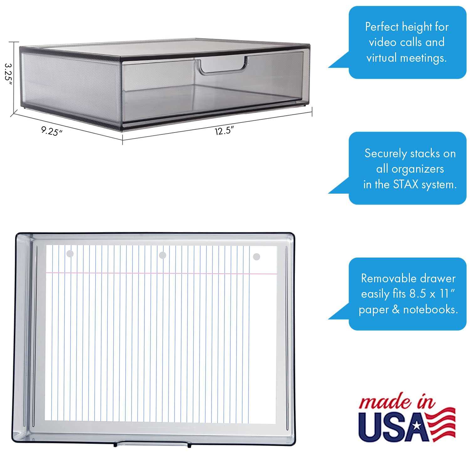 STORi STAX Plastic Stackable Organizer Drawer in solid 12.5-inches Wide - Image 3