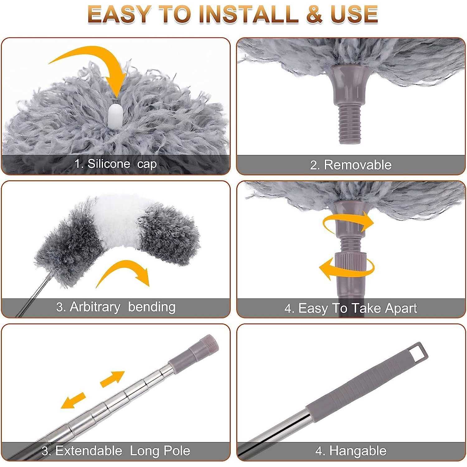 Deehyo Microfiber Duster 9pcs Extendable Feather Duster 30 To 100 Inches - Image 3