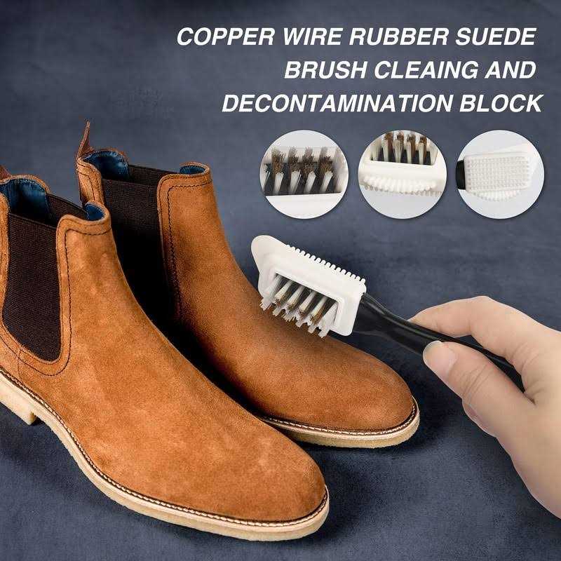 Suede Shoe Cleaner Kit with Eraser. Made 4-Way Suede & Nubuck Brush for Suede Leather Products with Brass & Nylon Bristles. Shoe Cleaning Bristle - Image 3