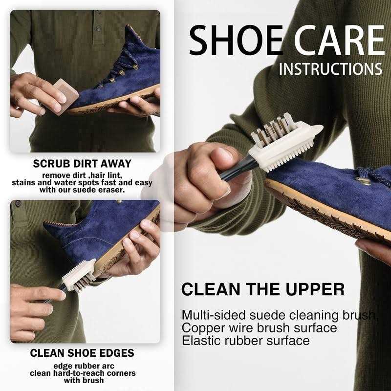 Suede Shoe Cleaner Kit with Eraser. Made 4-Way Suede & Nubuck Brush for Suede Leather Products with Brass & Nylon Bristles. Shoe Cleaning Bristle - Image 4