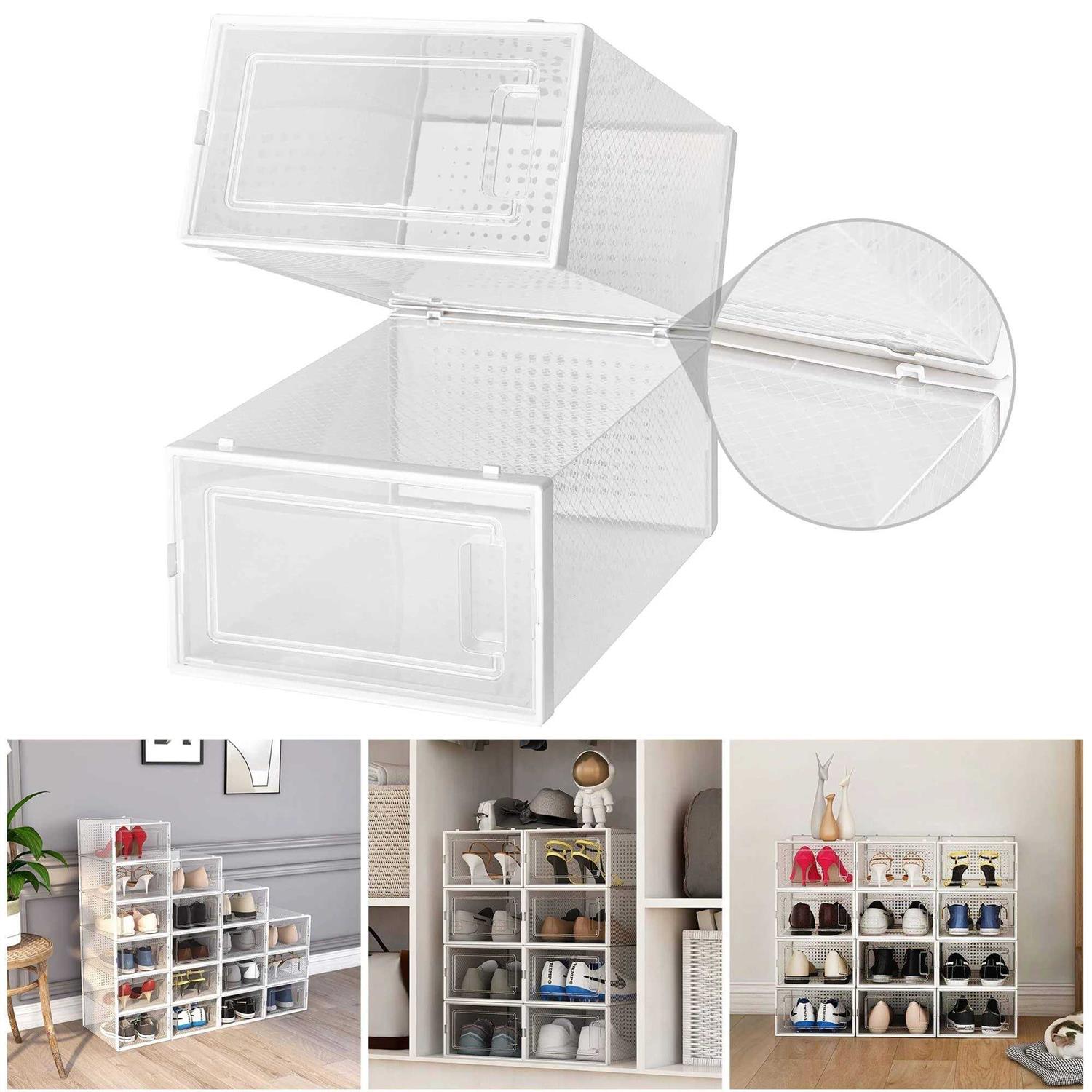 Seseno. 12 Pack Shoe Storage Boxes Clear Plastic Stackable Shoe Organizer Bins - Image 4