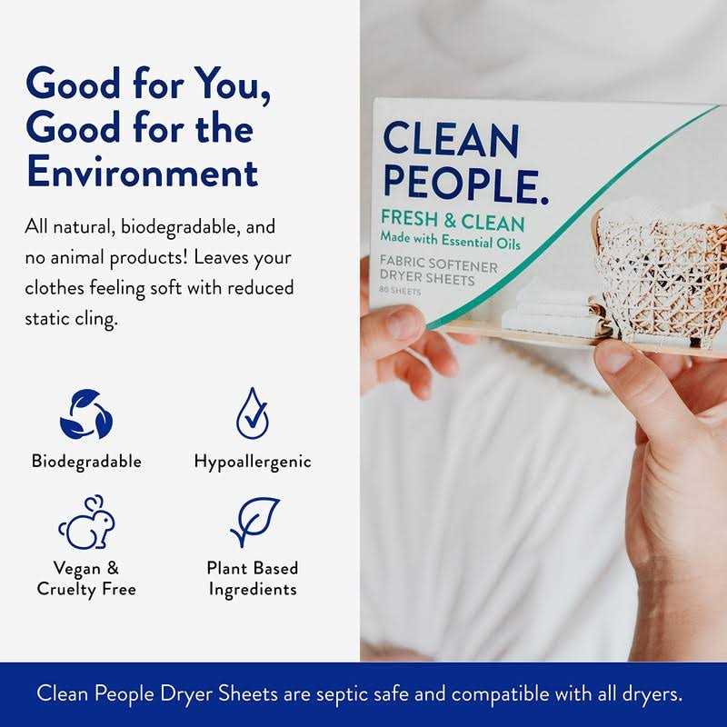 Clean People All Natural Fabric Softener Sheets Plant-Based Eco Friendly Dryer Sheets - Image 4