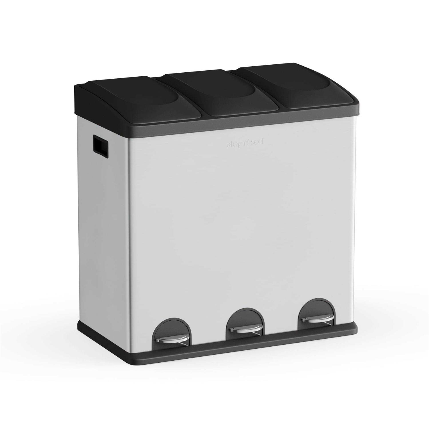 Step N' Sort 16 gal. 3 Compartment Stainless Steel Trash and Recycling Bin - Image 3