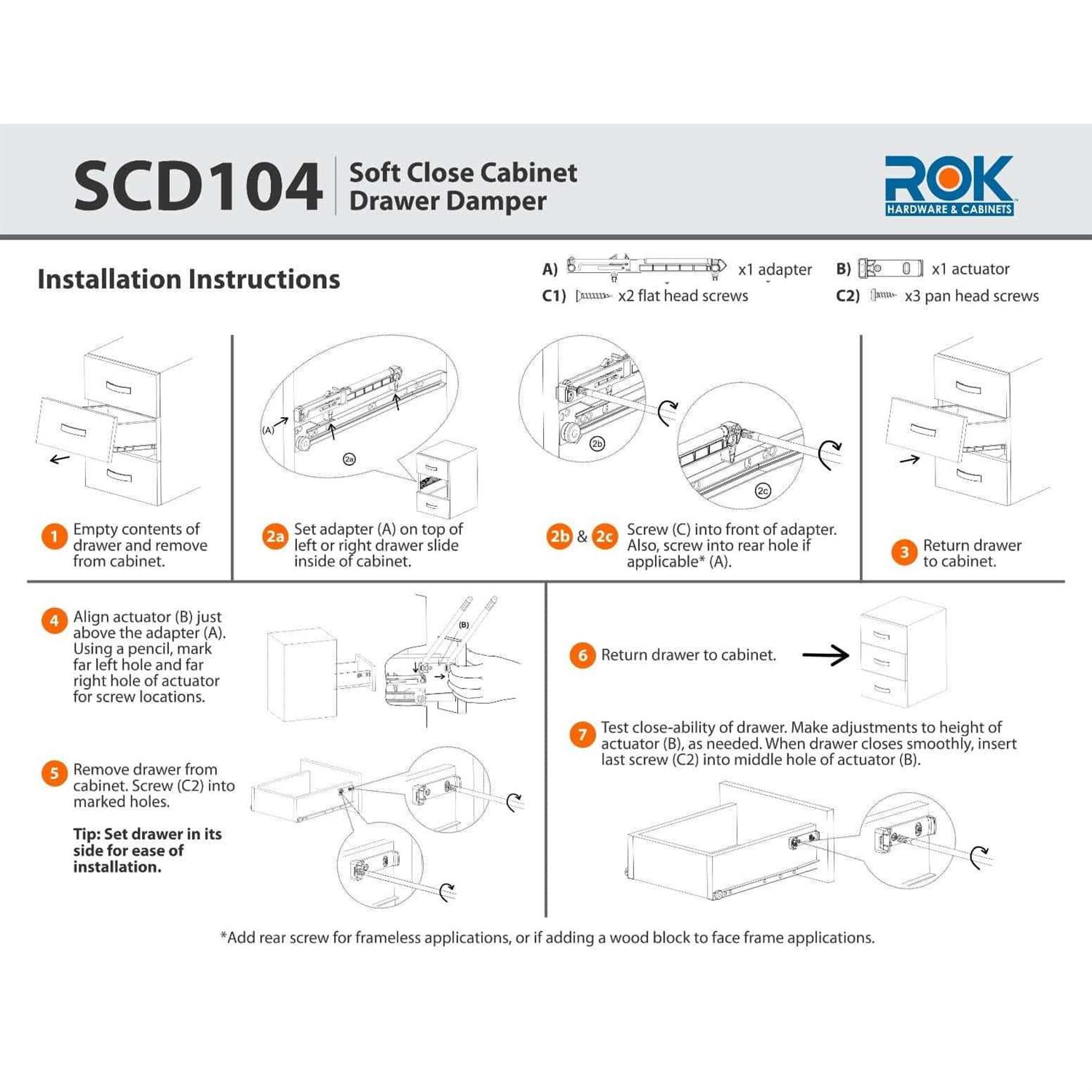 Rok 10 Pack Soft Close Cabinet Drawer Damper / Adapter for Wood Drawers - Image 4