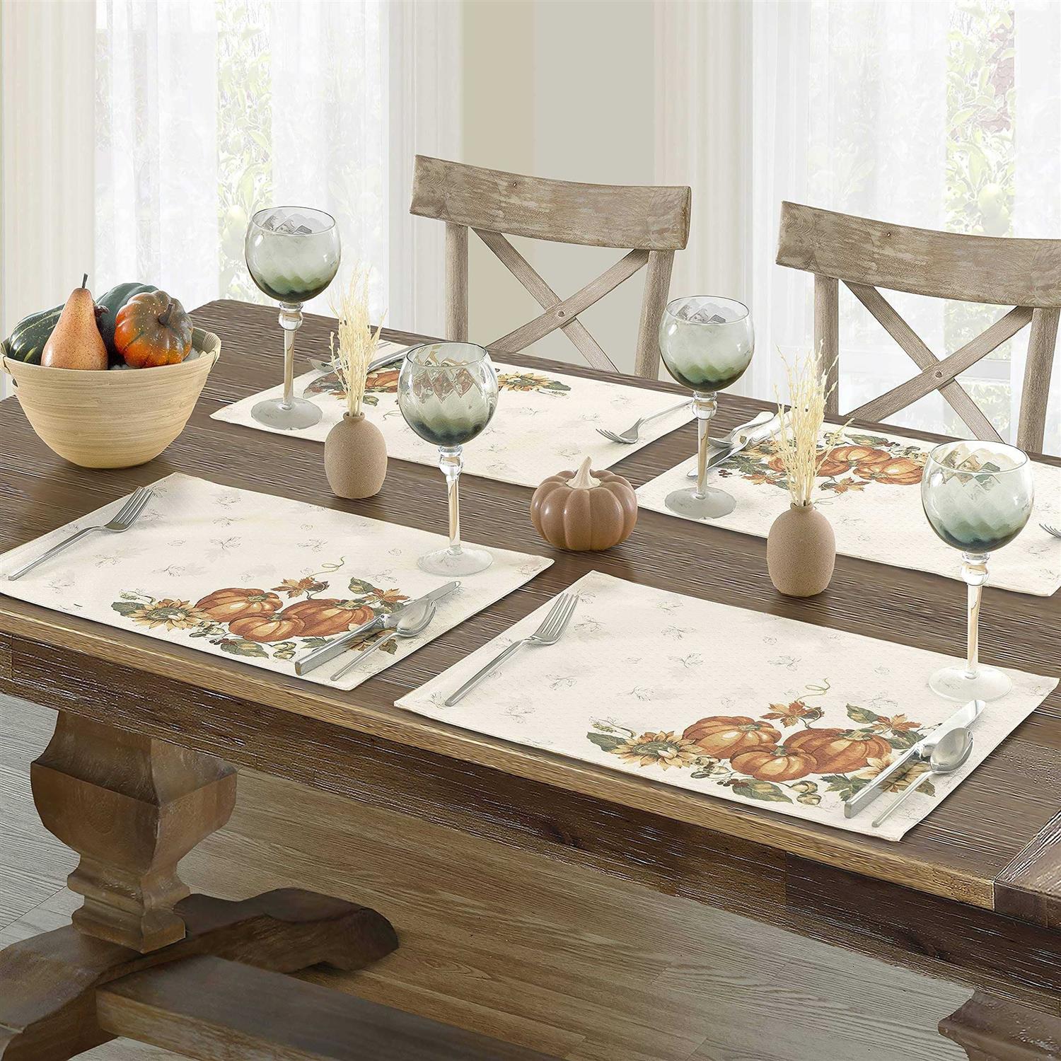 Lintex Stockbridge Pumpkin Harvest Bordered Thanksgiving Tablecloth, Autumn Fall Leaf, Sunflower and Acorn Border Print Easy Car - Image 3