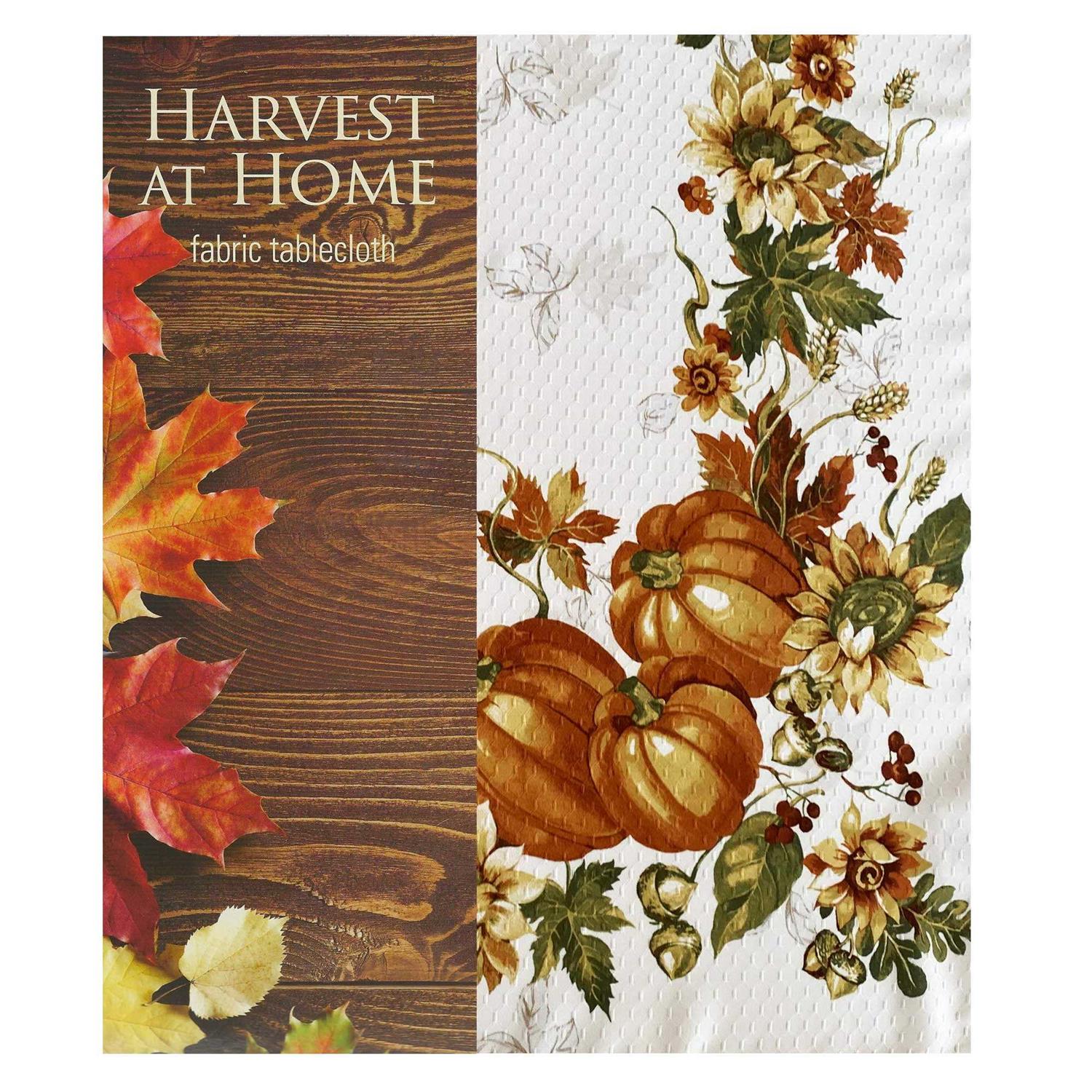 Lintex Stockbridge Pumpkin Harvest Bordered Thanksgiving Tablecloth, Autumn Fall Leaf, Sunflower and Acorn Border Print Easy Car - Image 4