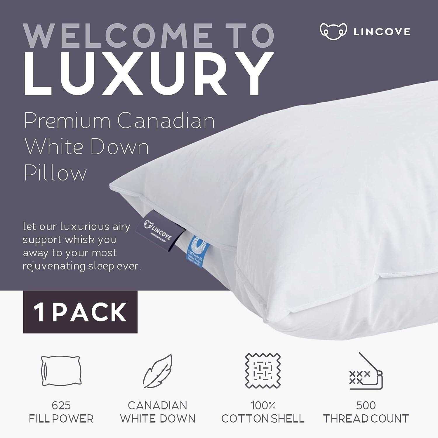 Lincove Cloud Canadian White Down Luxury Pillow Comfortable Pillows for Sleeping - Image 3