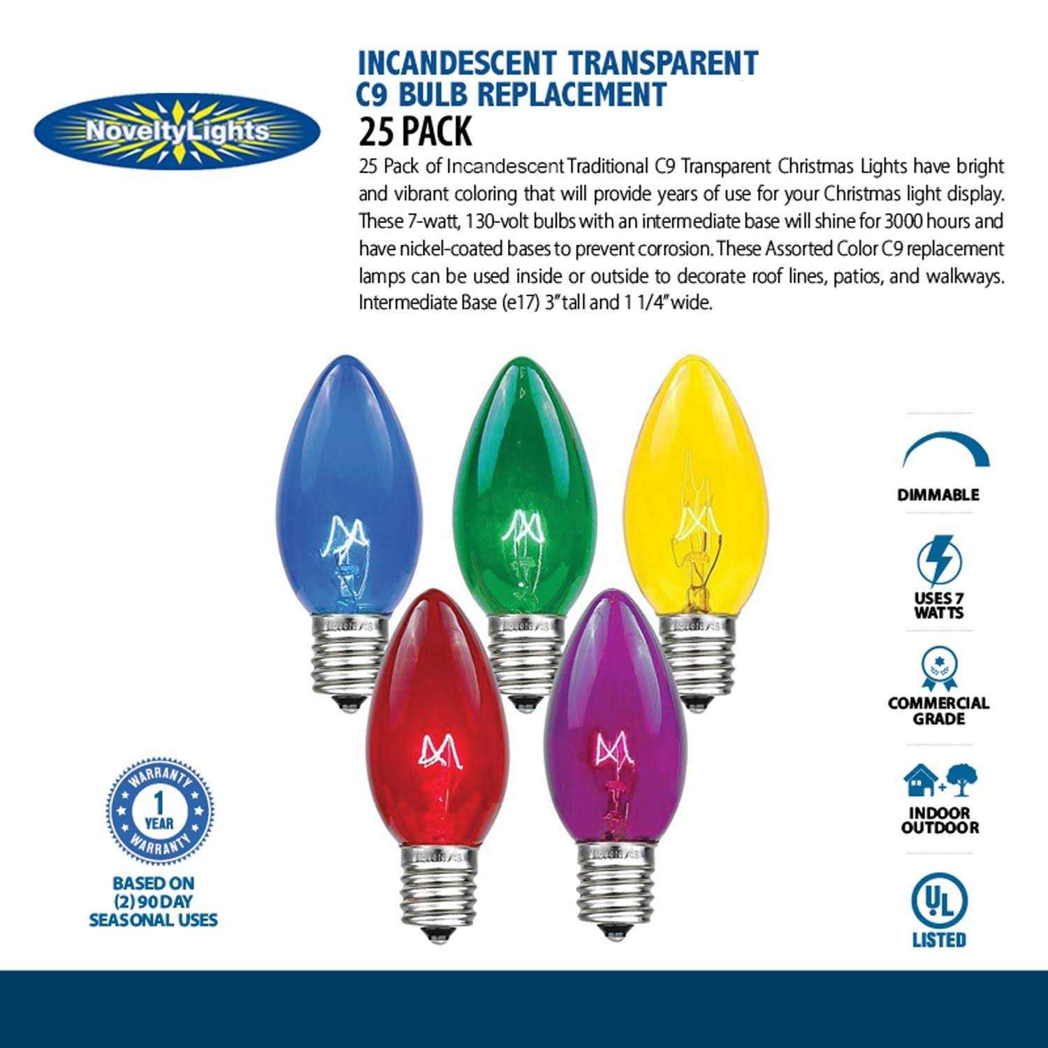 Novelty Lights 25 Pack C9 Outdoor Christmas Replacement Bulbs - Image 4