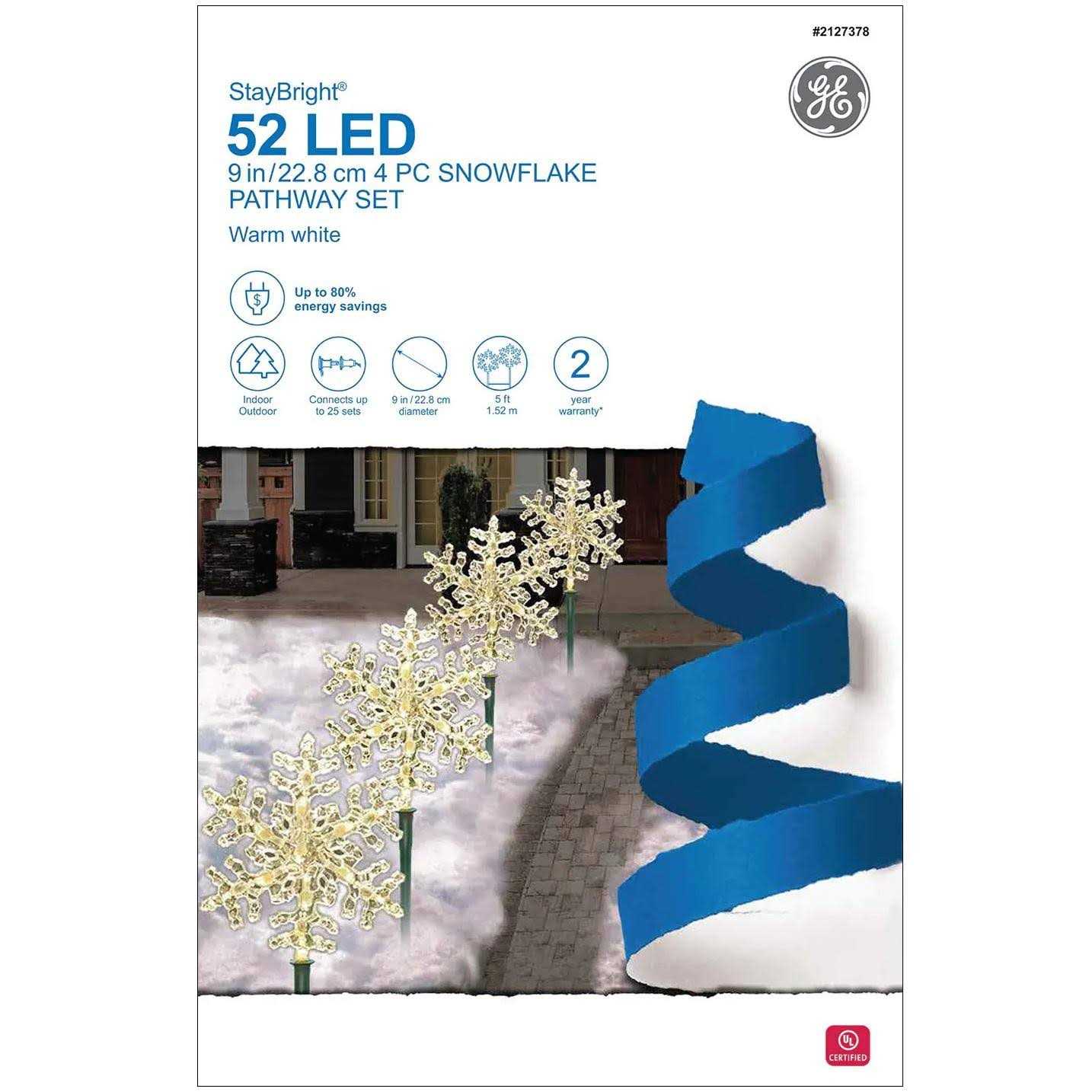 GE StayBright 4-Marker White Snowflake Christmas Pathway Markers - Image 3