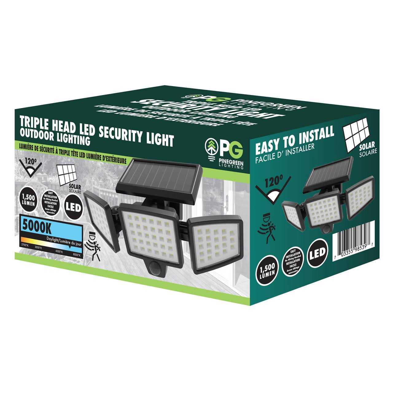 Pinegreen Lighting 1500 Lumen 3-Head Solar Security Motion Light - Image 4