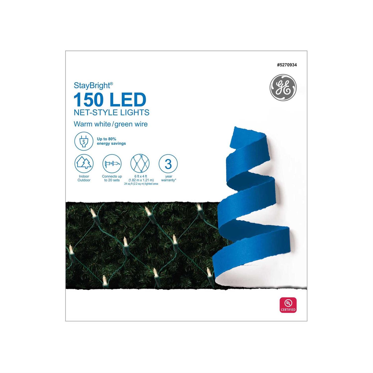 GE StayBright 150 6-ft x 4-ft Constant Clear Christmas Net Lights 90896LO - Image 5