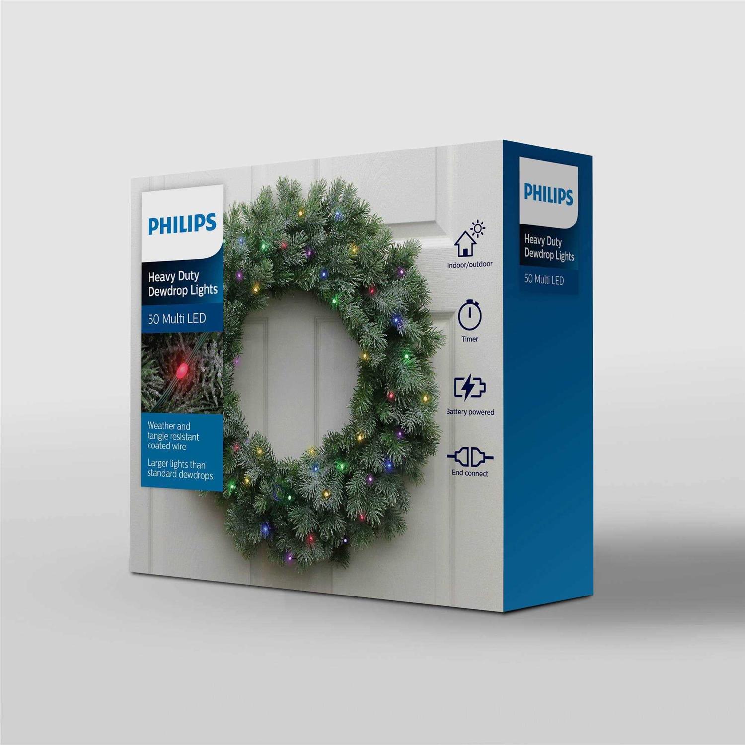 Philips Heavy Duty 50ct Battery Operated LED Dewdrop String Lights Green Wire - Image 4