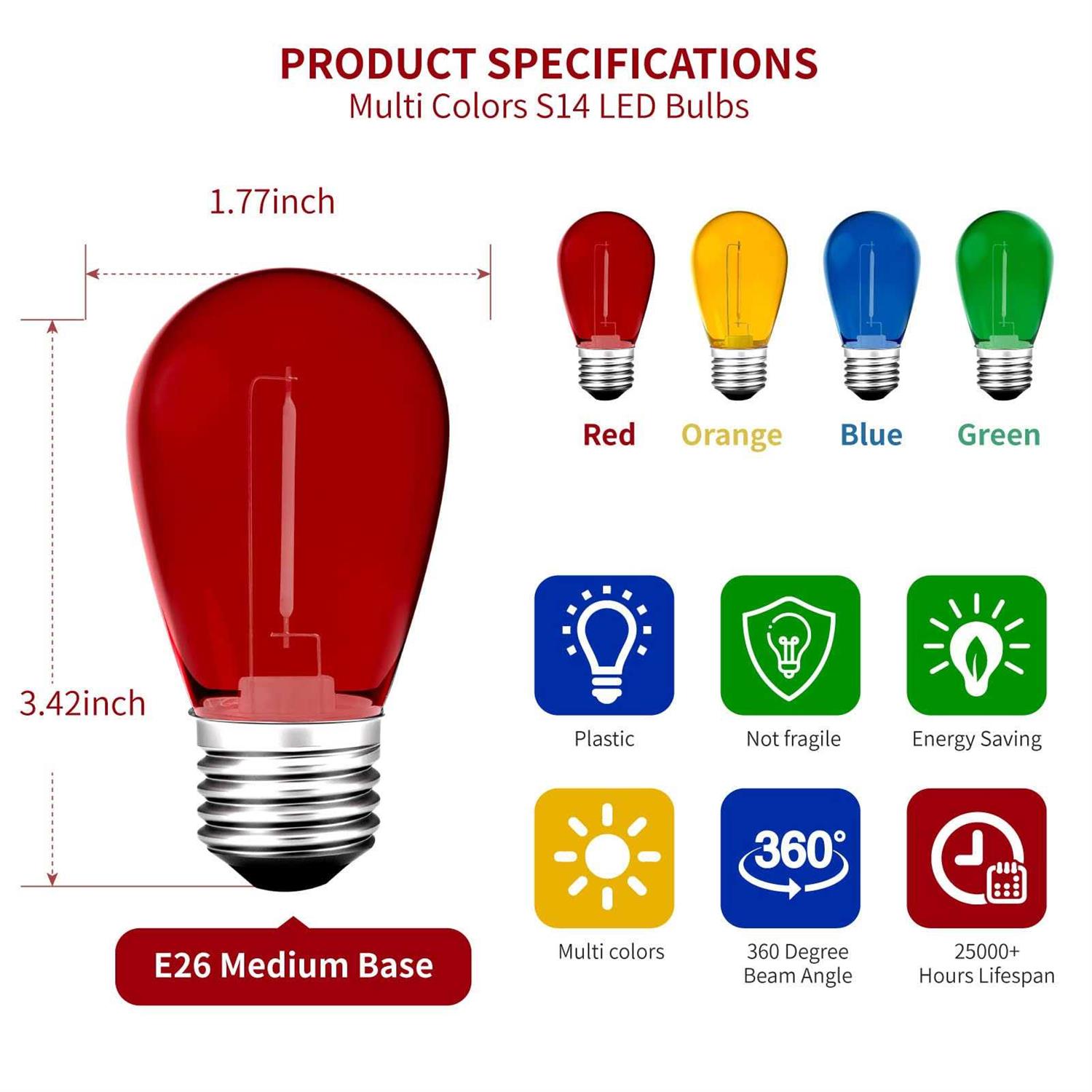 Meconard S14 Led String Light Bulbs Shatterproof Outdoor Replacement Bulbs - Image 5