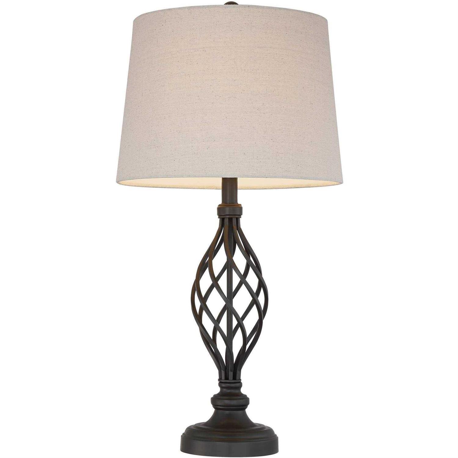 Franklin Iron Works Annie Modern Industrial Table Lamps 28 Tall Set of 2 Iron Cream Tapered Drum Shade for Bedroom Living Room - Image 5