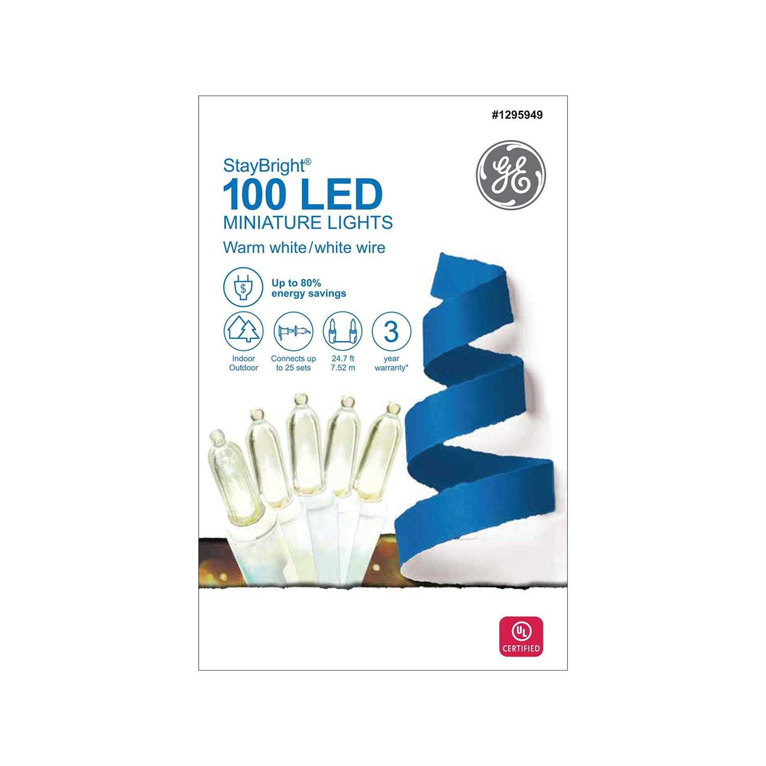 GE StayBright 100-Count 24.7-ft White LED Plug-In Christmas String Lights 91016LO - Image 4