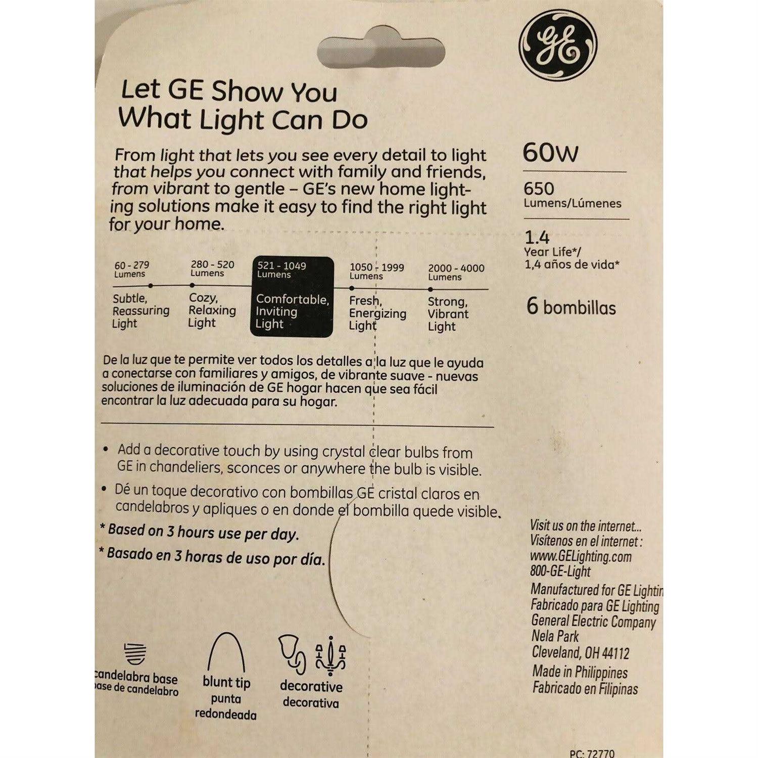 GE crystal clear 60 watt blunt tip 6-pack - Image 3