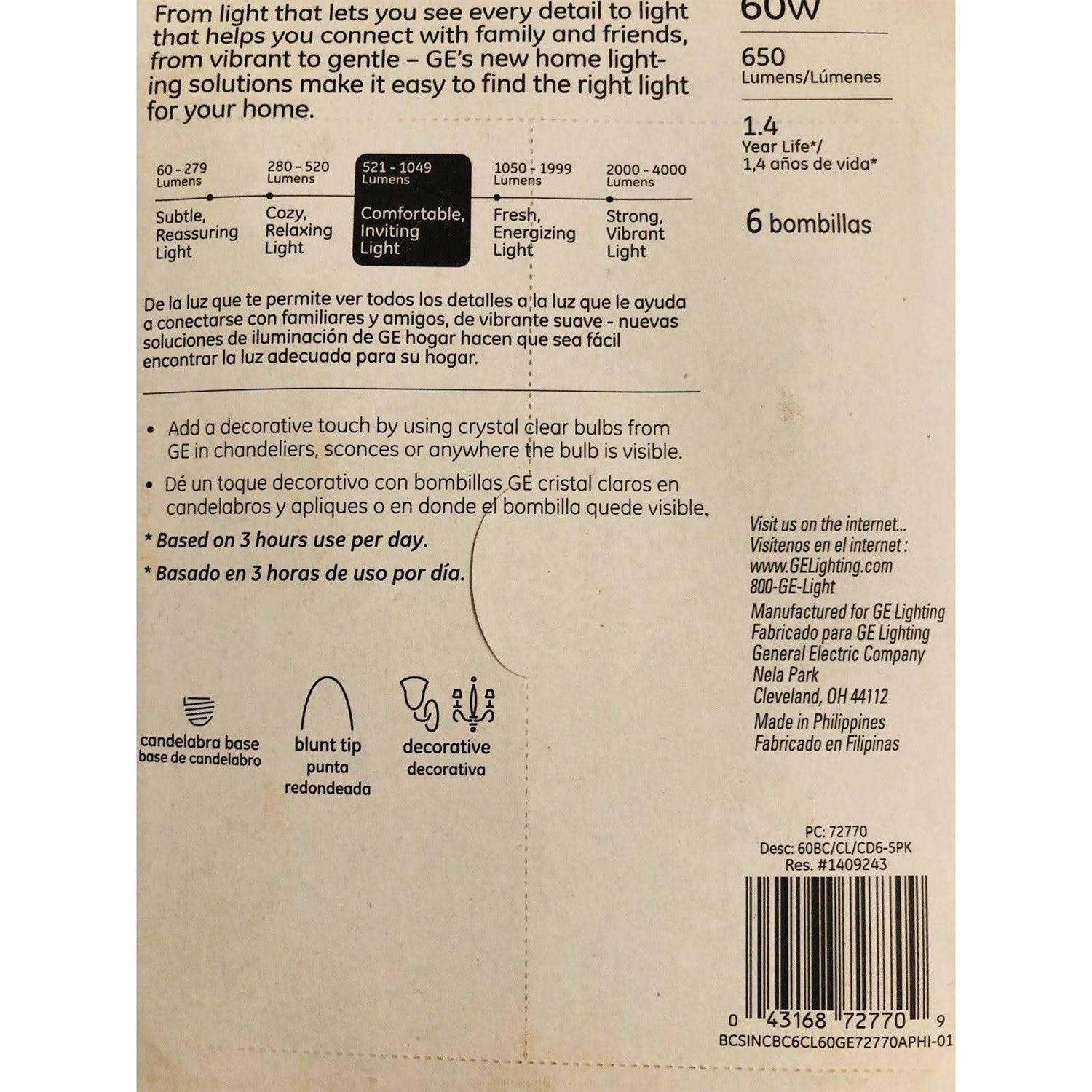 GE crystal clear 60 watt blunt tip 6-pack - Image 5