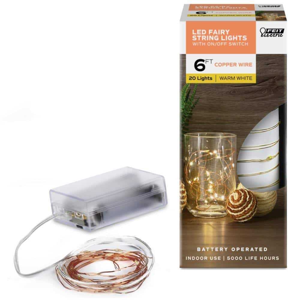 Feit Electric 20-Light 6 ft. Indoor LED Silver Wire Warm White Battery Operated Fairy String Light - Image 3
