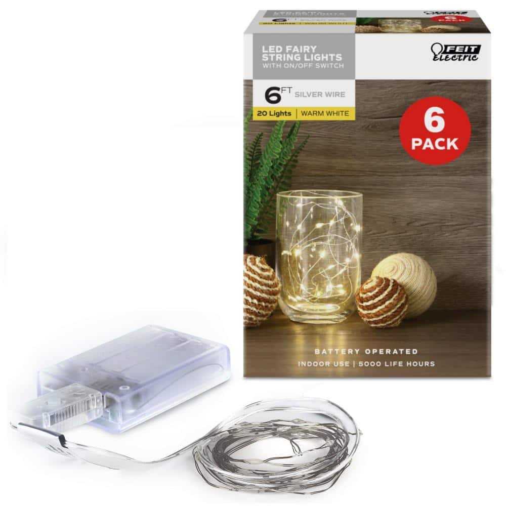 Feit Electric 20-Light 6 ft. Indoor LED Silver Wire Warm White Battery Operated Fairy String Light - Image 5