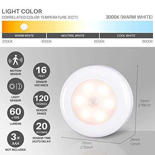 Motion Sensor Lights Indoor Star-spangled High CRI Stick on Stair Puck Lights Battery Operated - Image 5