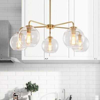 Mercer41 Bonnay 5 Light Sputnik Sphere Modern Glass Bubble Chandelier Base Finish - Image 3