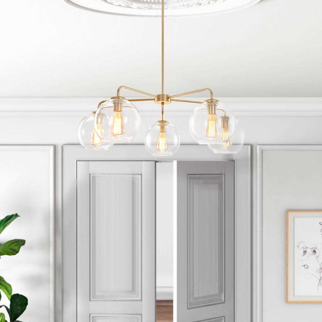 Mercer41 Bonnay 5 Light Sputnik Sphere Modern Glass Bubble Chandelier Base Finish - Image 5