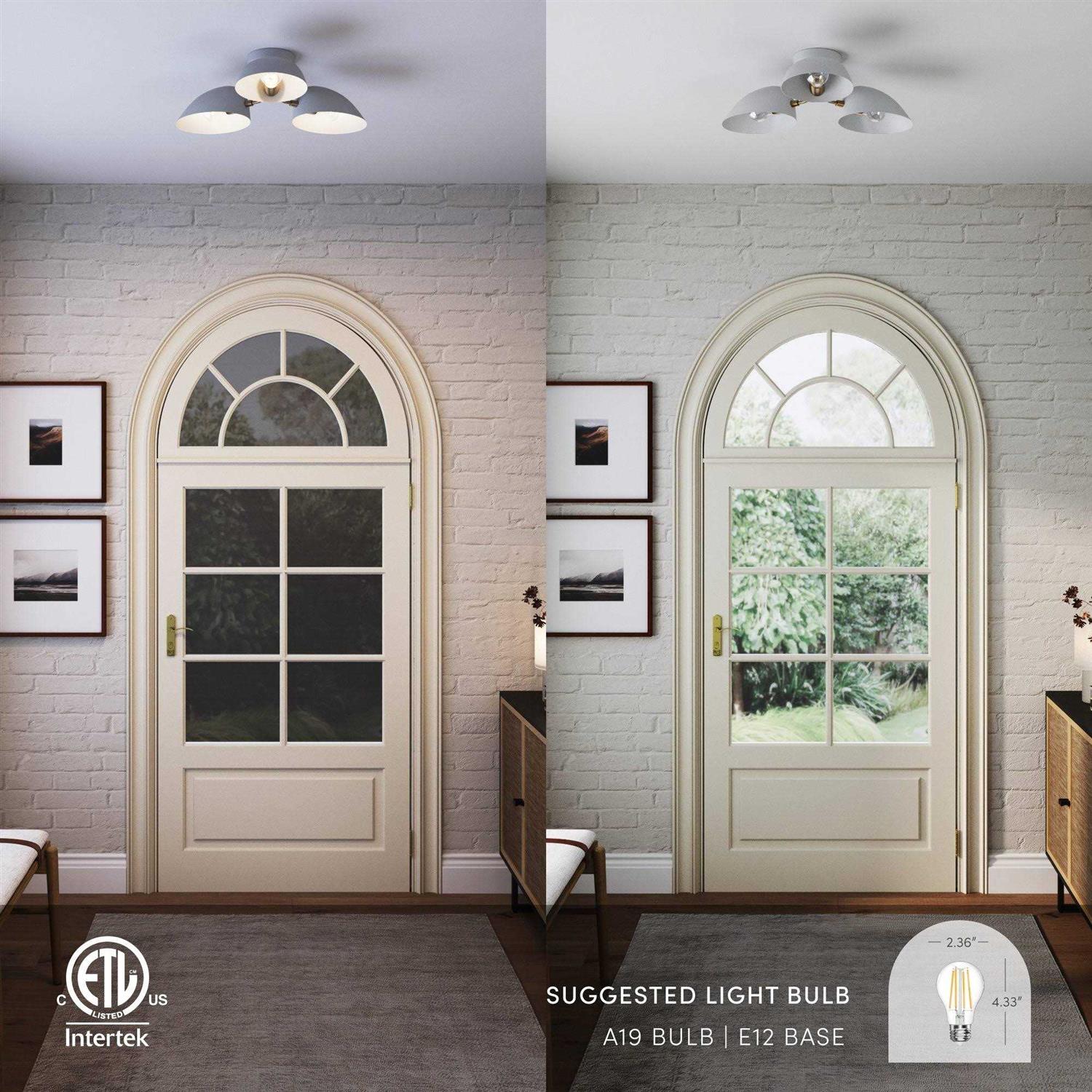 Nathan James Argo Semi Mount Flush Ceiling Light, 3-Lights Modern Retro Lighting Rounded Shades for Hallway, Dining Room and Bedroom - Image 3