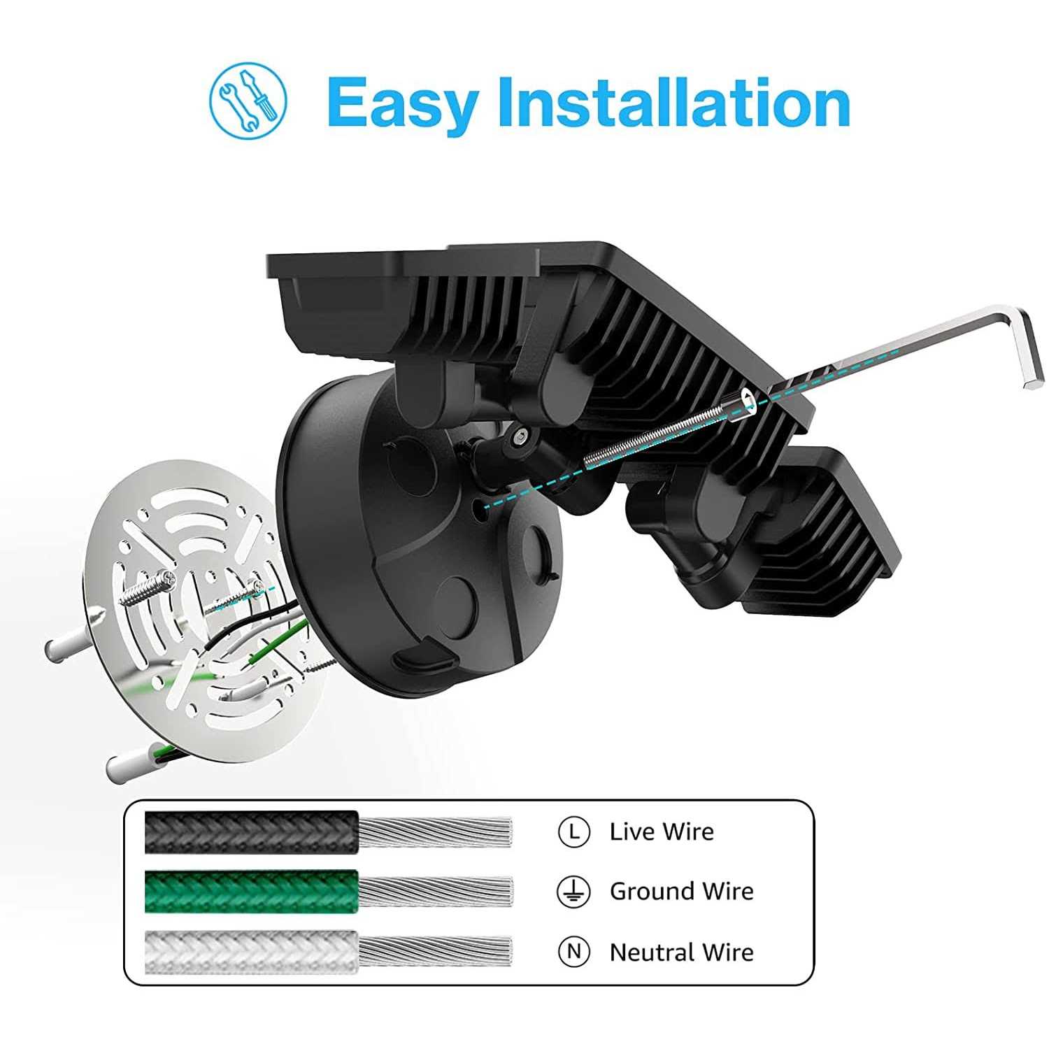 Olafus 55W Exterior Flood Lights Fixture Outdoor 2 Pack LED Security Lights 5500LM - Image 5