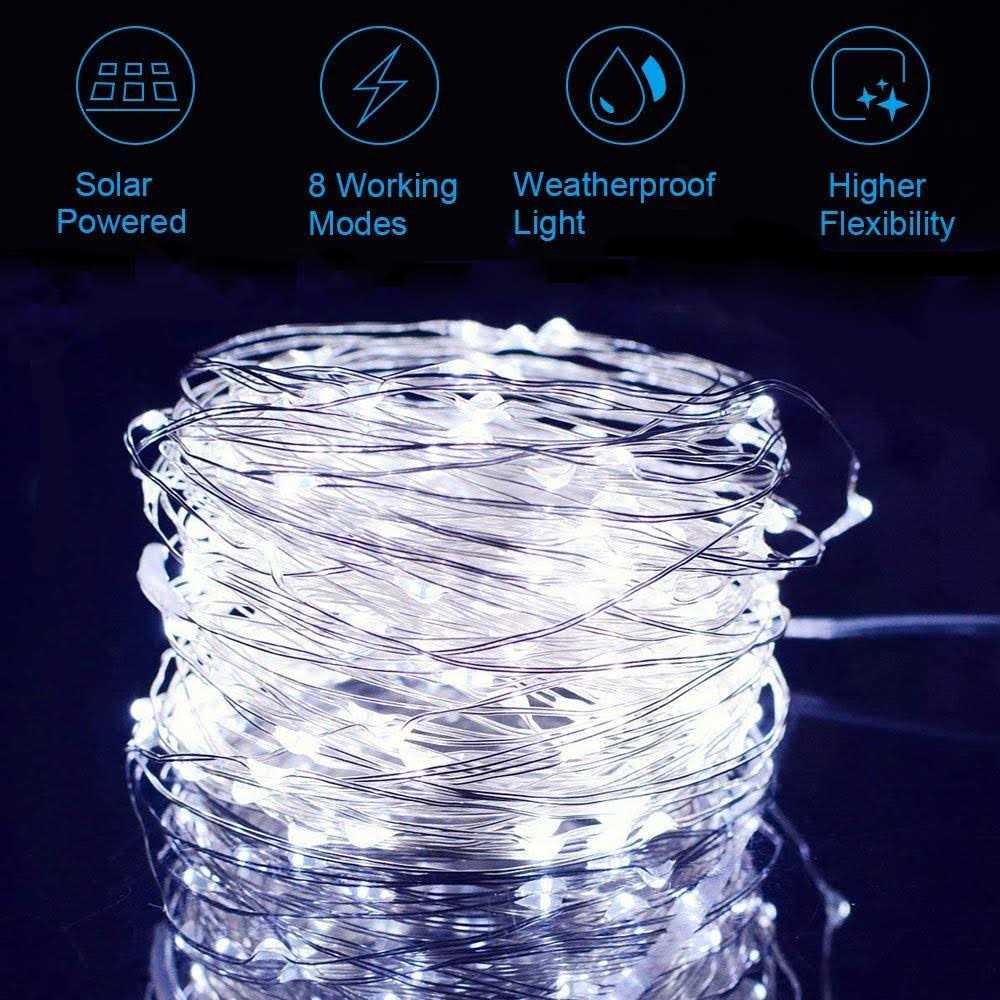 Oreunik Solar Lights,2 Pack Each 120led Outdoor Solar Lights 12M/40Ft 8 Modes Outdoor Copper Wire Fairy Lights for Patio Decoration Fairy - Image 3