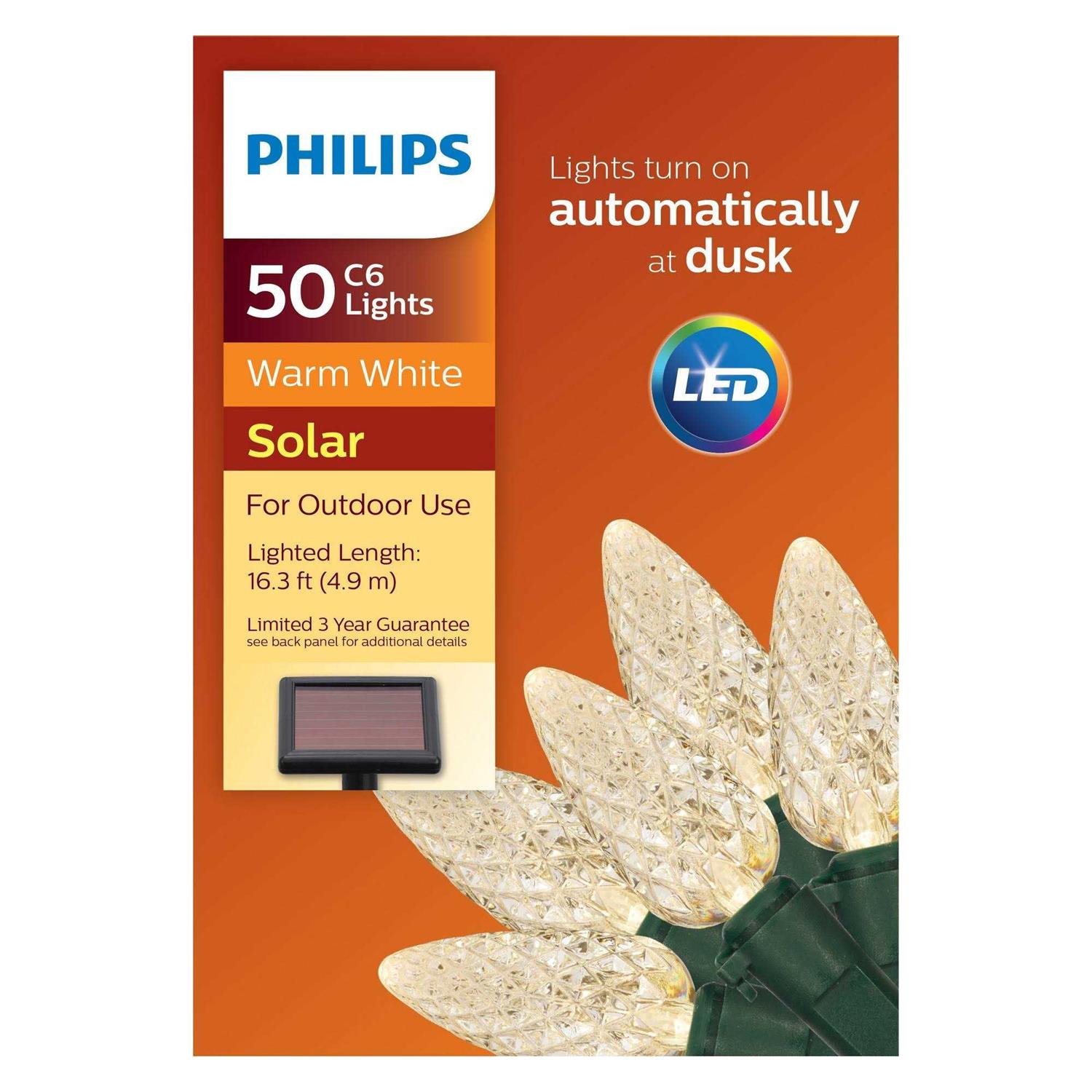 New Philips 50ct LED Solar Faceted C6 String Lights Warm White - Image 3