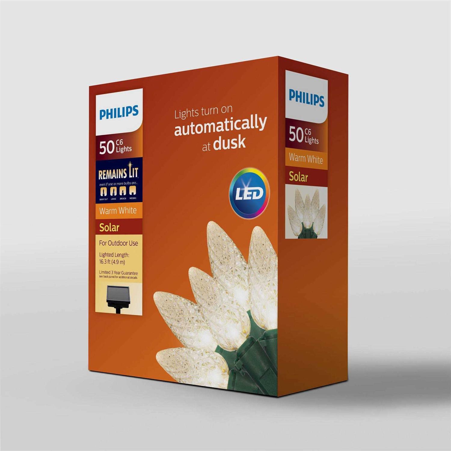 New Philips 50ct LED Solar Faceted C6 String Lights Warm White - Image 5