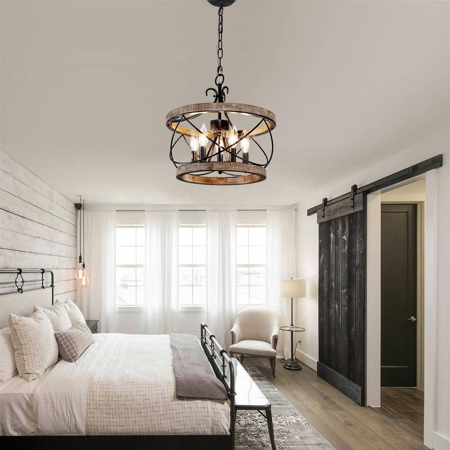 Oaks Aura Farmhouse 5-Light Weathered Wood Cage Rustic Chandelier FC4059-5H - Image 3