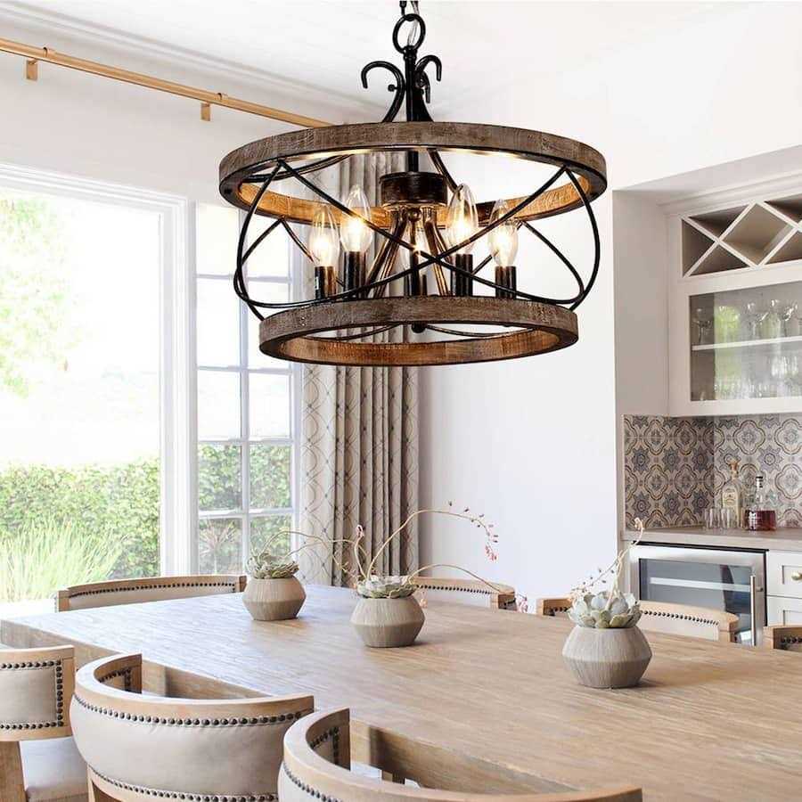 Oaks Aura Farmhouse 5-Light Weathered Wood Cage Rustic Chandelier FC4059-5H - Image 4