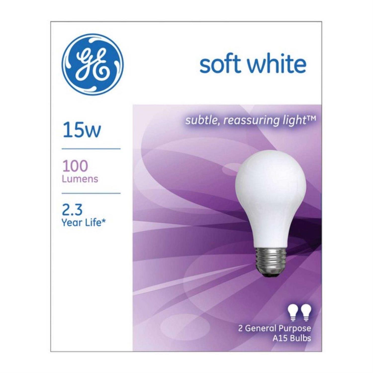 GE Soft White Light Bulbs, 15 W - 2 pack - Image 3