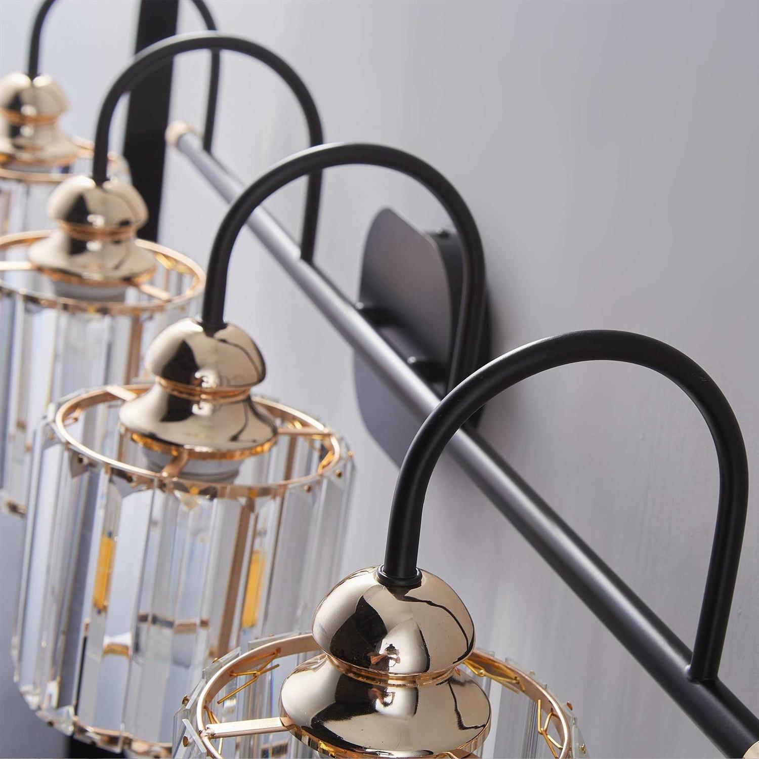 Exbrite Modern Rose Gold Bathroom Dimmable Crystal Vanity Lights - Image 4
