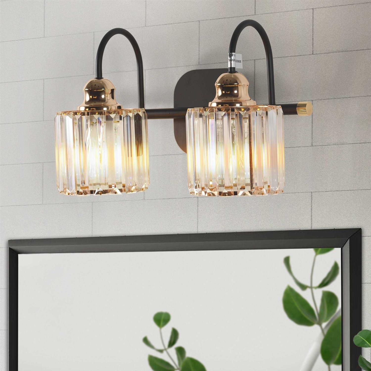 Exbrite Modern Rose Gold Bathroom Dimmable Crystal Vanity Lights - Image 5