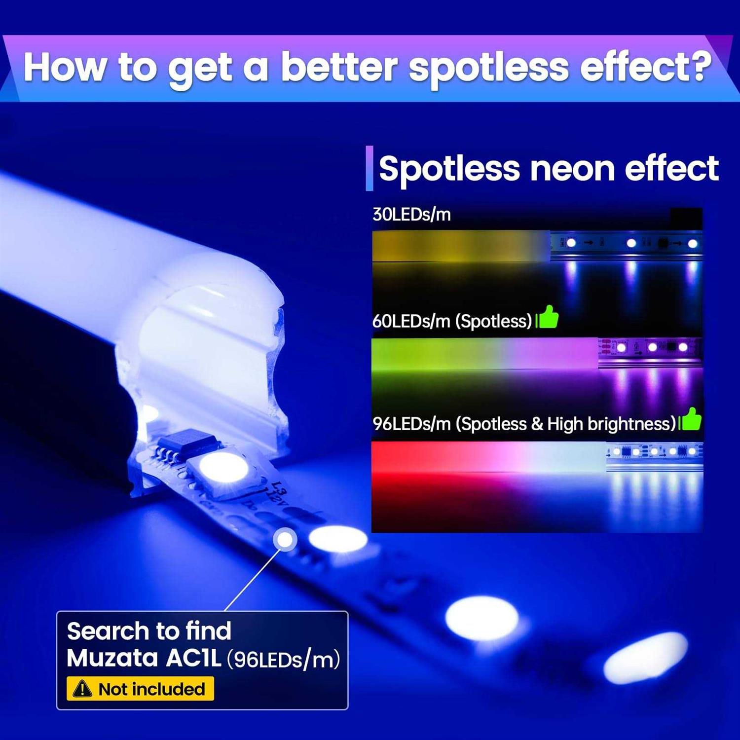 Muzata 3.3ft U Shape Spotless LED Aluminum Channel System with 60° Curved Thicker Milky White Neon Effect Cover - Image 4