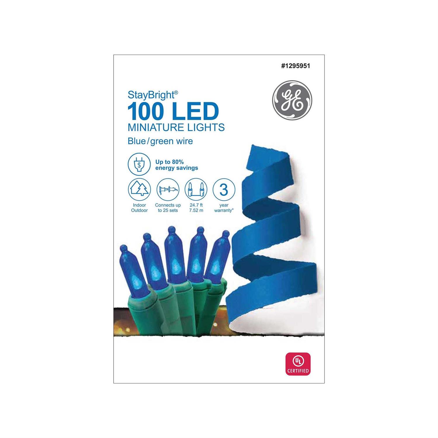 GE StayBright 100-Count 24.7-ft Blue LED Plug-In Christmas String Lights 90834LO - Image 3