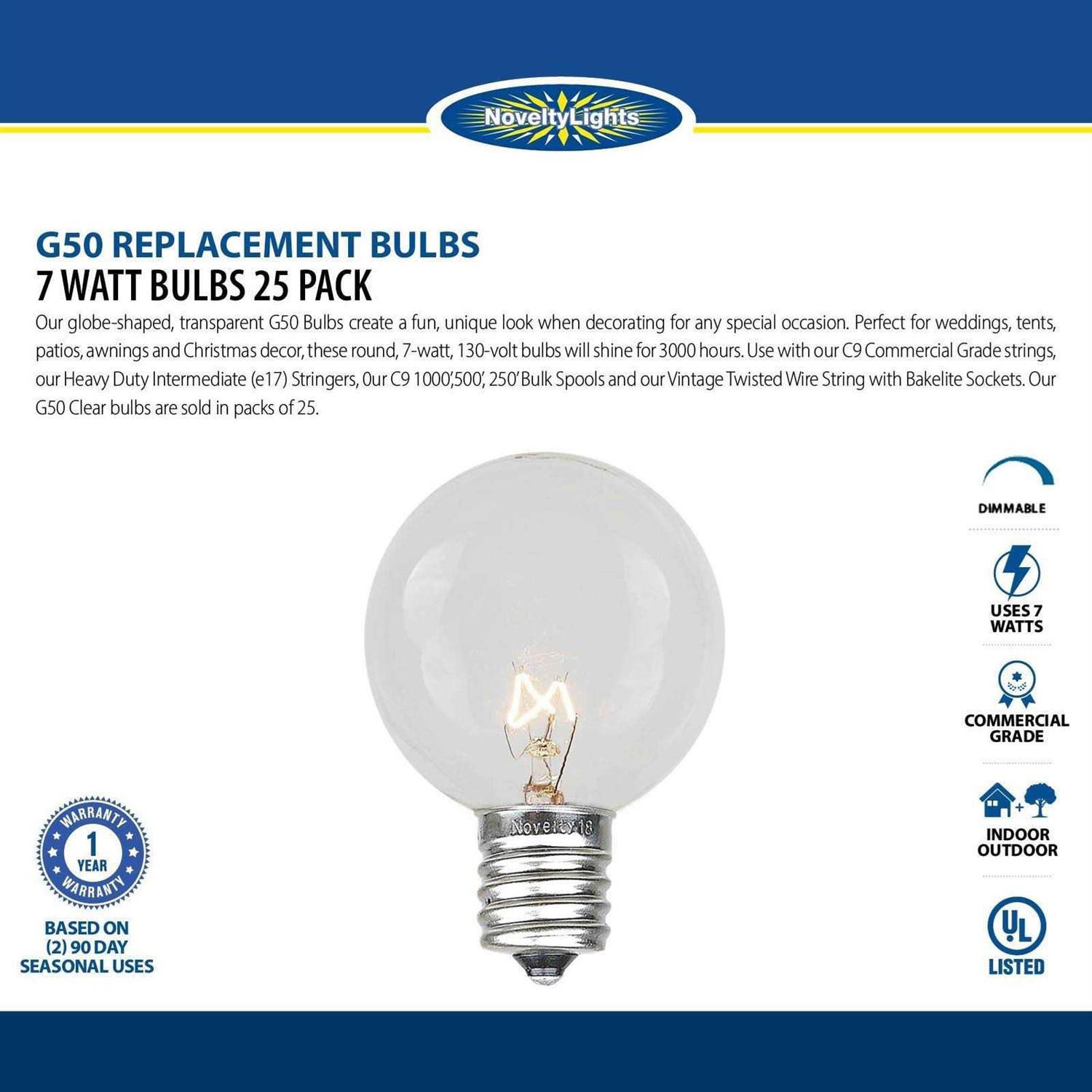 Novelty Lights 25 Pack G50 Outdoor Patio Globe Replacement Bulbs - Image 4